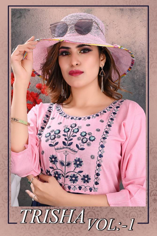 Trendy Trisha 1 Latest Designer Ethnic Wear Rayon Embroidery Anarkali Kurti Collection