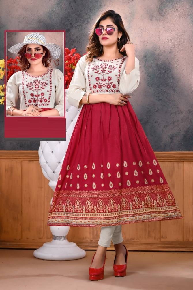 Trendy Trisha 1 Latest Designer Ethnic Wear Rayon Embroidery Anarkali Kurti Collection