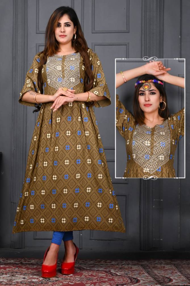 Satrangi 1 Fancy Festive Wear Rayon Printed Anarkali Kurti Collection