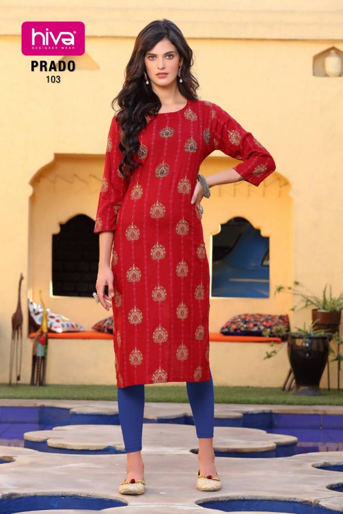 Hiva Prado Fancy Ethnic Wear Rayon Printed Designer Kurti Collection