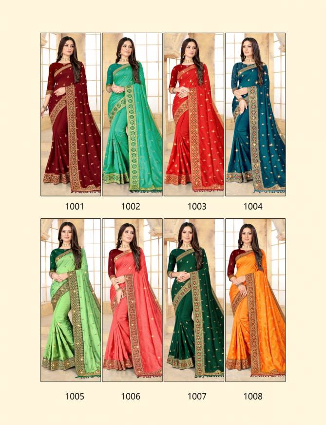 Ronisha Nitya Latest Heavy Festive Wear Vichitra Silk Embroidery Work Saree Collection
