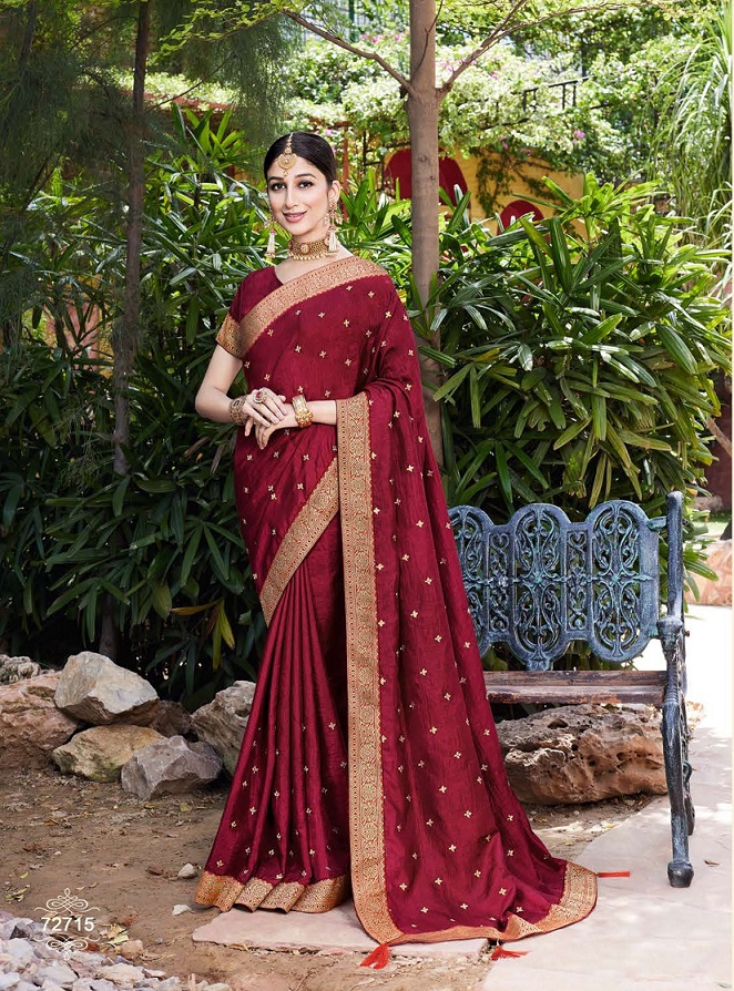 Kalista Aarushi Fancy Casual Wear Vichitra Silk Heavy Border Saree Collection