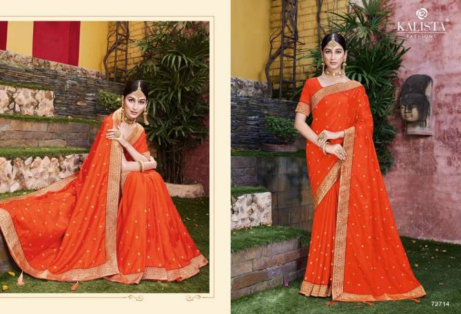 Kalista Aarushi Fancy Casual Wear Vichitra Silk Heavy Border Saree Collection