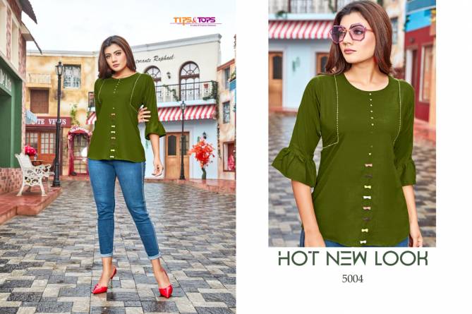 Tips Tops Pulpy 5 Fancy Western Ethnic Wear Rayon Ladies Top Collection