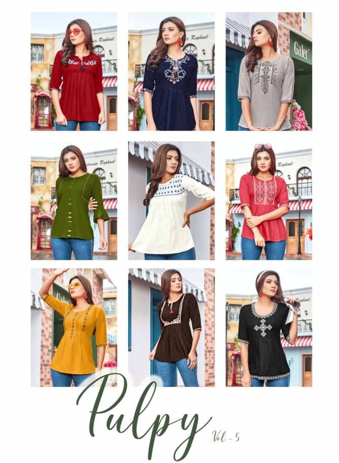 Tips Tops Pulpy 5 Fancy Western Ethnic Wear Rayon Ladies Top Collection