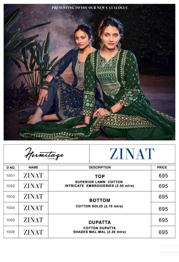 Hermitage Zinat Fancy Ethnic Wear Cotton Printed Designer Dress Material Collection