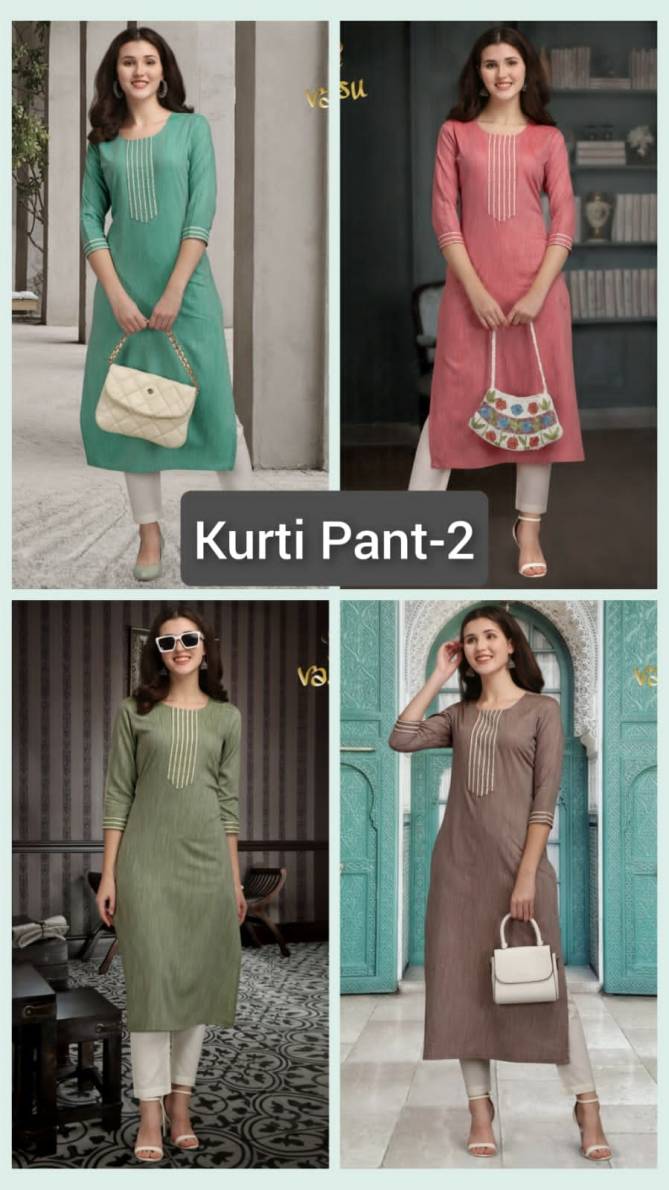 Vassu Kurti Pant 2 Casual Daily Wear Rayon Slub Kurti With Bottom Collection