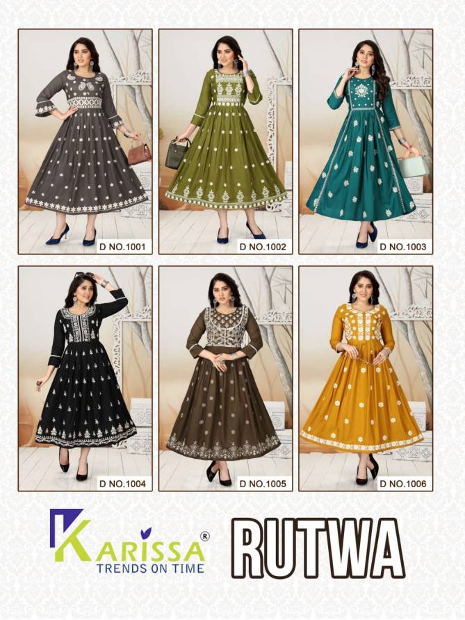Karissa Rutwa Fancy Ethnic Wear Rayon Long Anarkali Kurti Collection