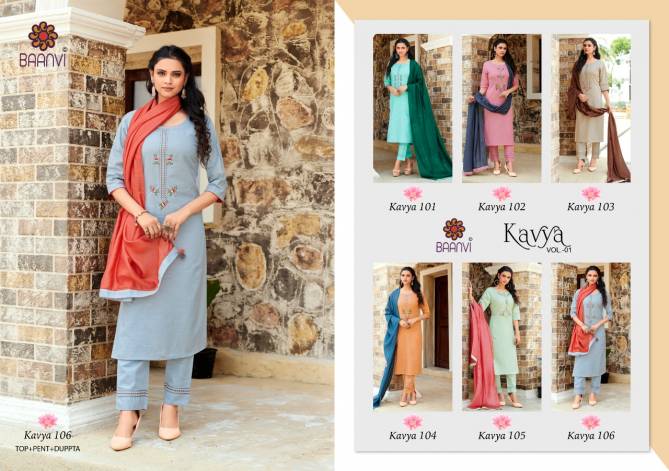 Baanvi Kavya Stylish Fancy Festive Wear Cotton With Embroidered Ready Made Collection
