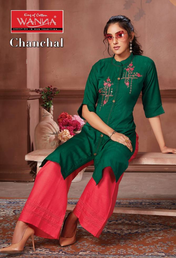 Wanna Chanchal Fancy Festive Wear Rayon Kurti With Plazzo Collection
