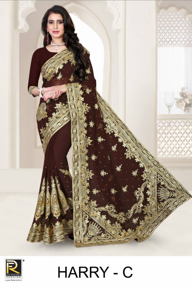Ronisha Harry Georgette Festive Wear Embroidery Work Saree Collection