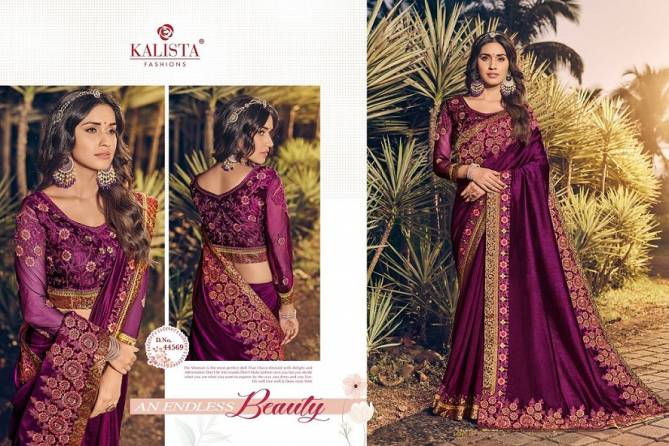 Kalista Glorious 10 Fancy Festive Wear Vichitra Silk Embroidery Work Saree Collection