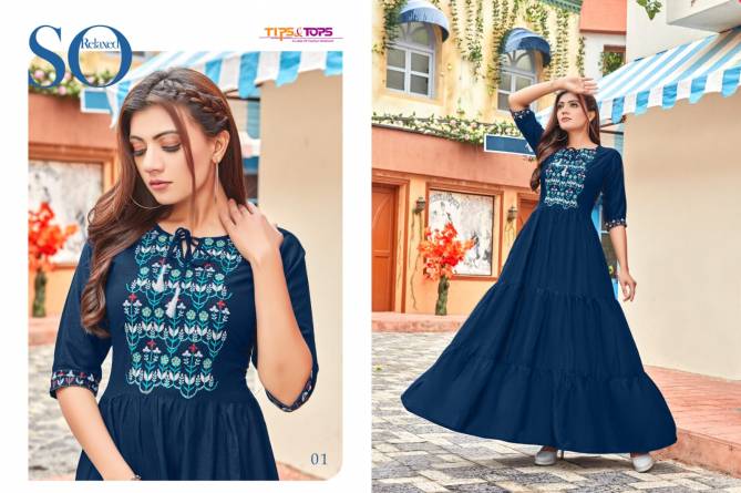 Tips Tops Mora 3 Heavy Festive Wear Rayon Slub  Anarkali Kurti Collection