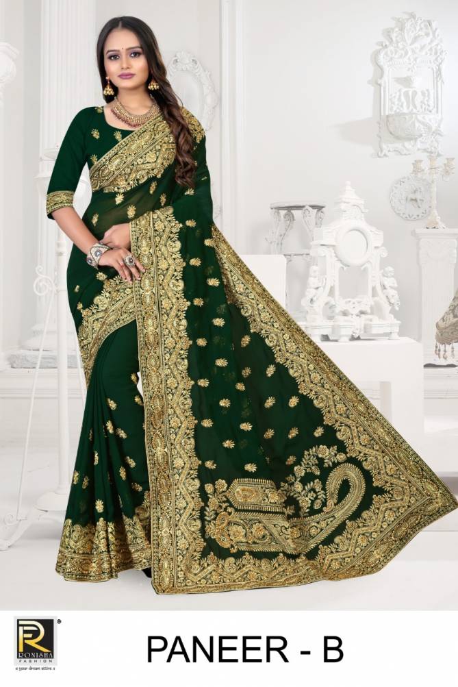 Ronisha Paneer Fancy Festive Wear Georgette Heavy Work Saree Collection