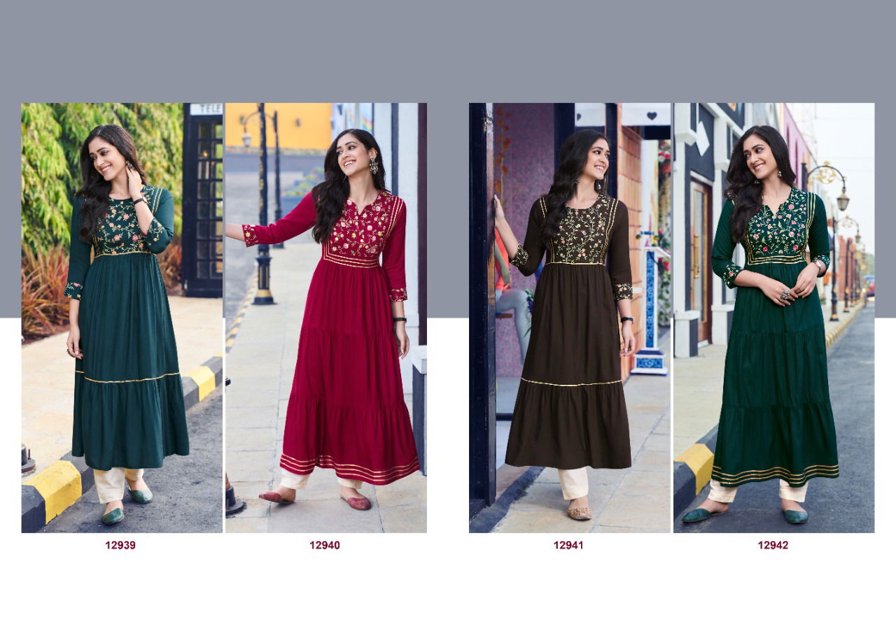 Kalaroop Zoya Fancy Party Wear Heavy Rayon Embroidery Kurti Collection