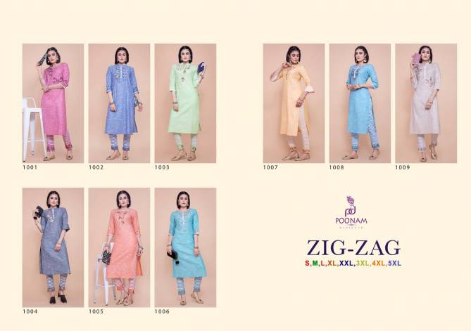 Poonam Zig Zag Cotton Slub Fancy Ethnic Wear Latest Kurti With Bottom Collection