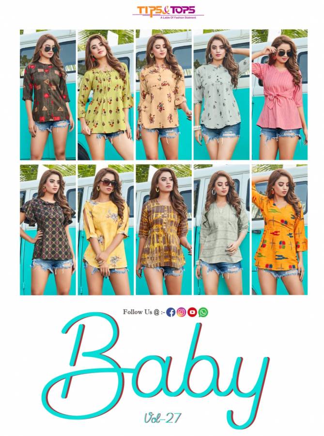 Tips Tops Baby 27 Fancy Ethnic Wear Rayon Printed Short Tops Collection