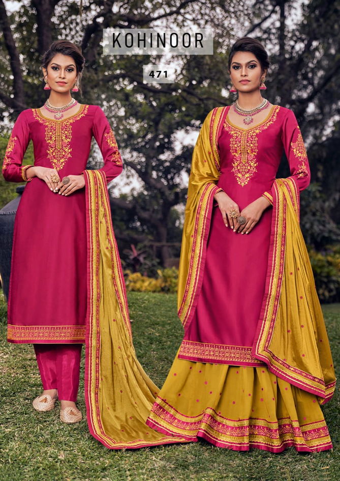 TRIPLE AAA KOHINOOR Latest Heavy Wedding Wear Satin Georgette Embroidery Work top With Lehenga And dual Santoon  Salwar Suit Collection