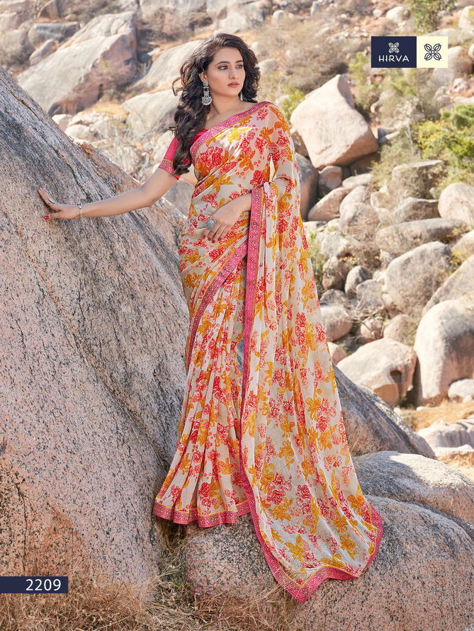 Hirva Flowery Casual Wear Printed Georgette Saree Collection
