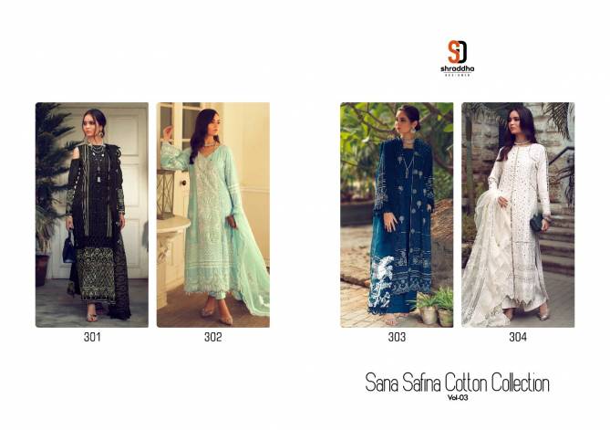 Shraddha Sana Safinaz 3 Pakistani Salwar Suits Collection Pure Cambric Cotton With Chicken Work And Heavy Embroidery