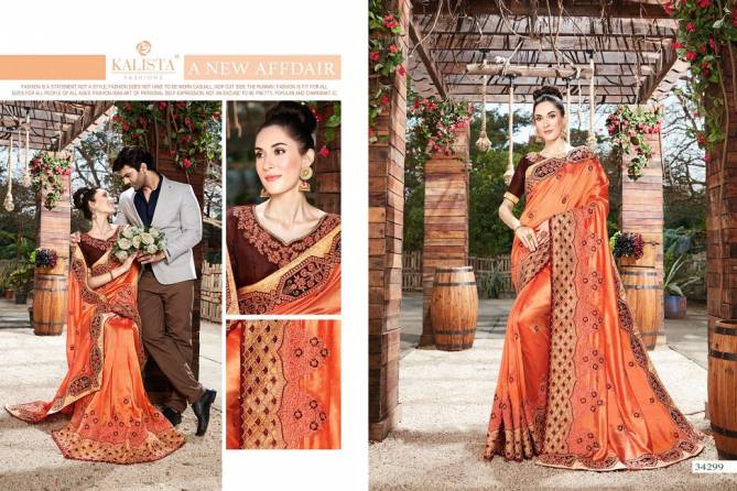 Kalista Sana Gold Latest Fancy Designer Casual Wear Embroidery Worked Sarees Collection

