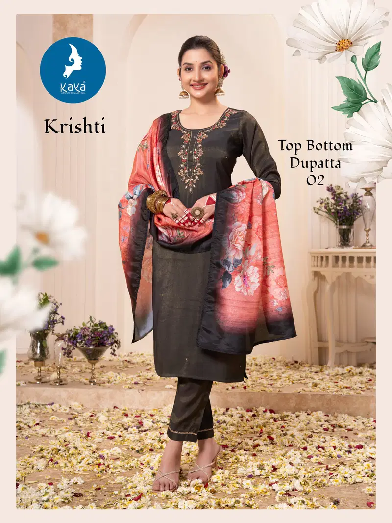 Krishti By Kaya Roman Shimmer Kurti With Bottom Dupatta Wholesale In India