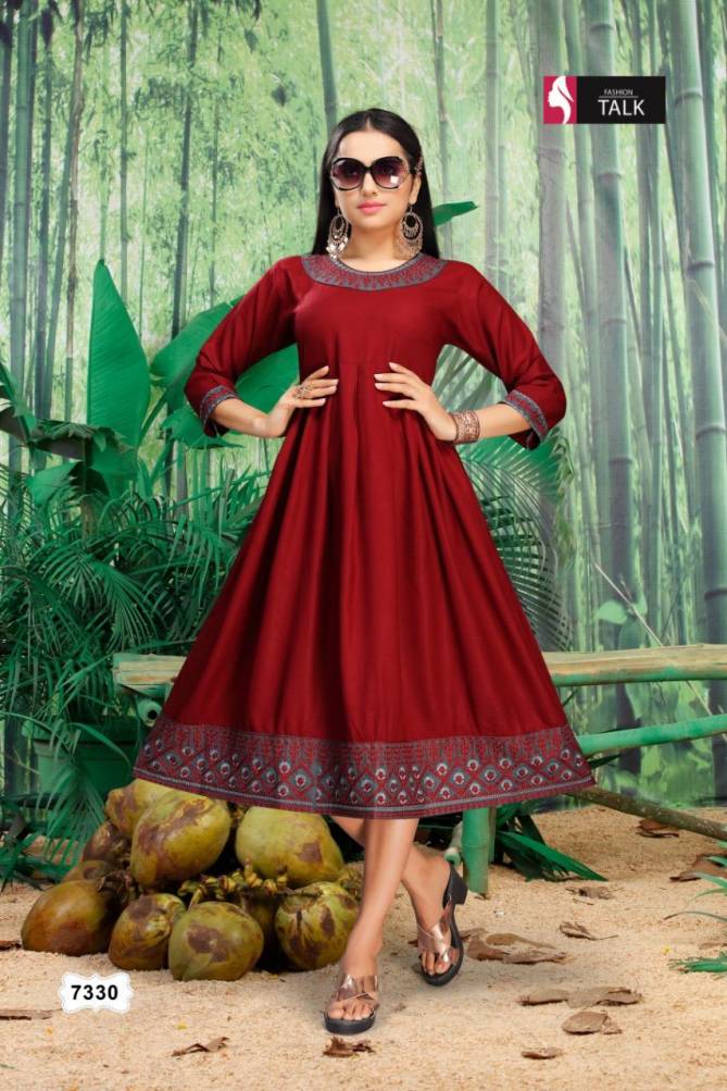 Ft Kajol Flair Embroidred Latest Fancy Designer Casual Wear Rayon Kurti Collection
