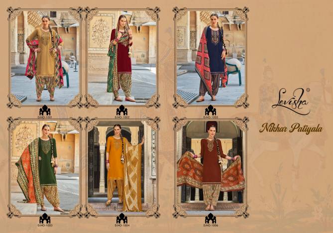 Nikhar Patiyala By Levisha Viscose Rayon Embroidery Punjabi Dress Material Wholesale Shop In Surat 