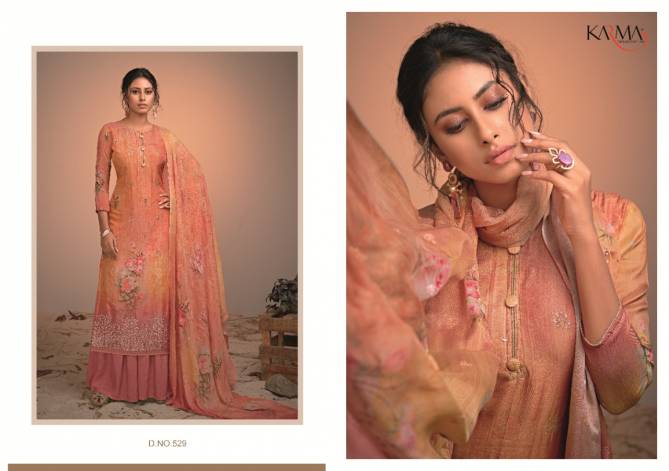 Karma Azaa 529 to 534 Series Pure Silk Jacquard Digital Print Embroidered Work Dress with Dupatta Materials Collection