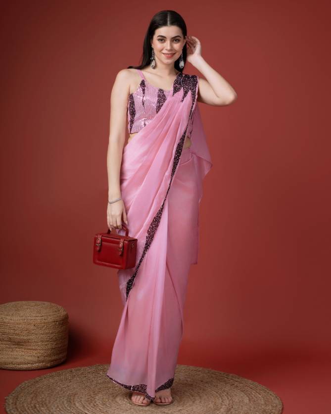 Amoha Trendz 313 Satin Silk Ready To Wear Party Wear  Saree Catalog