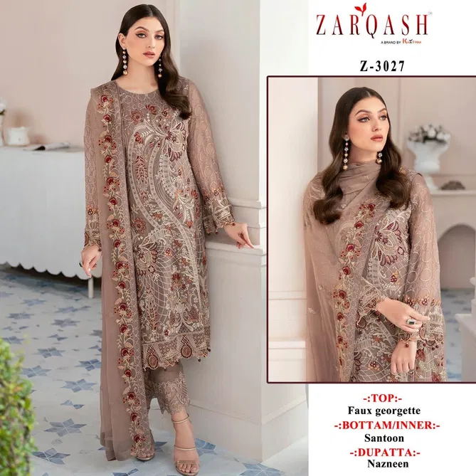 Z 3027 Zarqash Embroidery Georgette Pakistani Suits Exporters In India