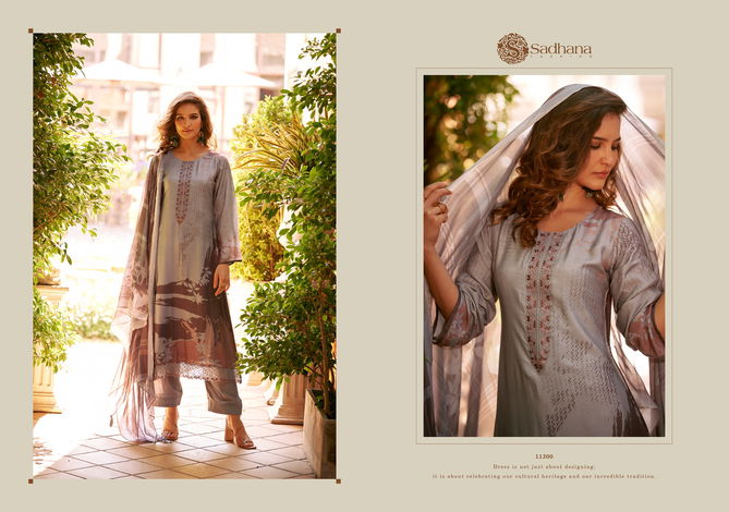 Freya By Sadhana Musline Silk Printed Dress Material Suppliers In India