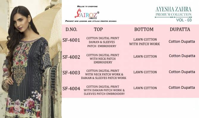 Sairoz Ayesha Zahra Premium Collection 3 Casual Daily Wear Pakistani Salwar Kameez Collection