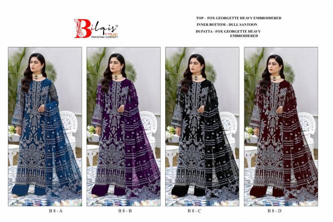 Bilqis B 08 A To D Embroidery Georgette Pakistani Suits Wholesalers In Delhi
