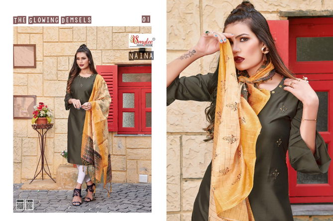 Smylee Naina Latest Designer Ethnic Wear Heavy Silk Kurti With Printed Dupatta Collection