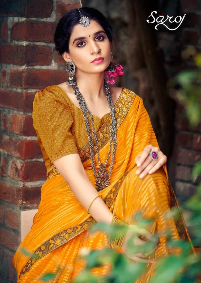 Saroj Sanwaree Weightless Georgette Satin Designer Party Wear Saree Collection
