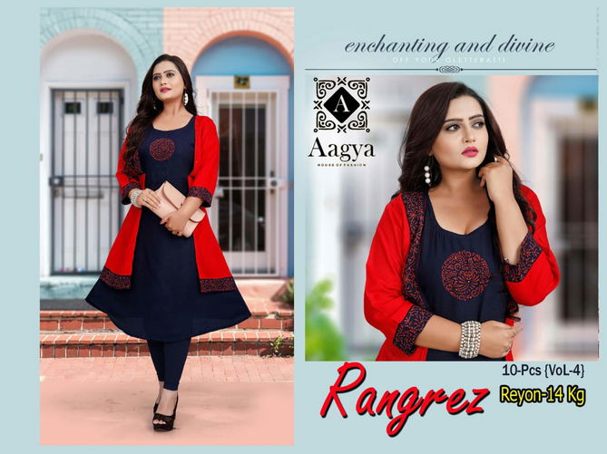 Aagya Rangrez 4 Latest fancy Designer Regular Casual Wear Rayon Designer Kurtis Collection
