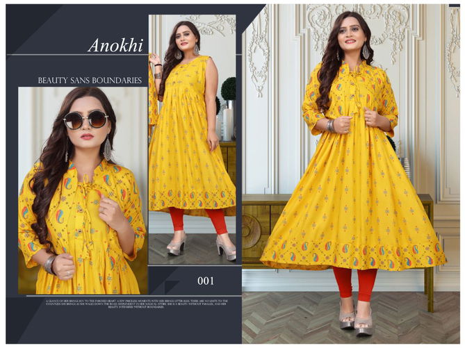 Akhand Jyot Anokhi New Ethnic Wear Rayon Printed Designer Kurti Collection