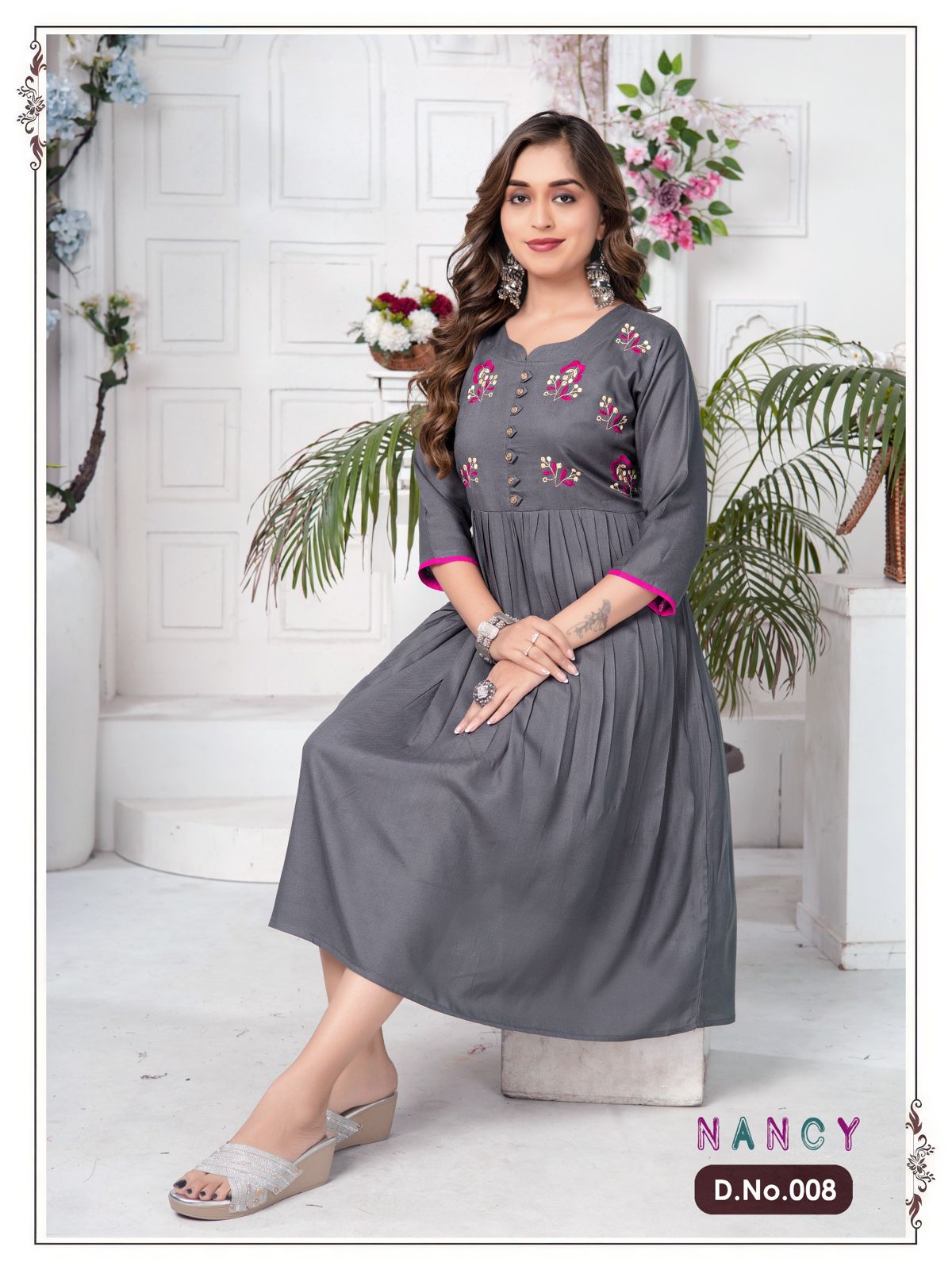 Ft Nancy Vol 1 Plain Sequence Work Rayon Designer Kurtis Catalog
