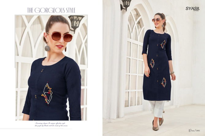 Syasii Ancy 1 Latest fancy Regular Casual Wear Rayon Handwork Designer Kurtis Collection
