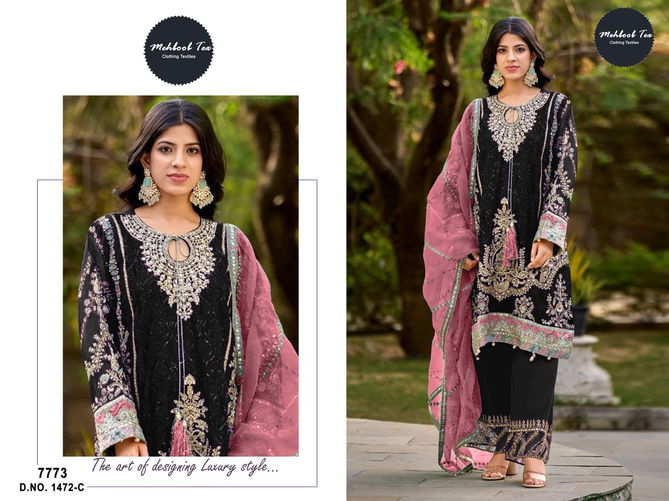 7773 A To D Mehboob Tex Organza Embroidery Pakistani Suits Suppliers In India