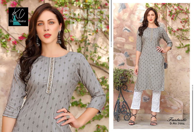 Kc Fantastic 7 Latest Fancy Casual Wear Rayon printed top with heavy neck work Kurti With Bottom Collection
