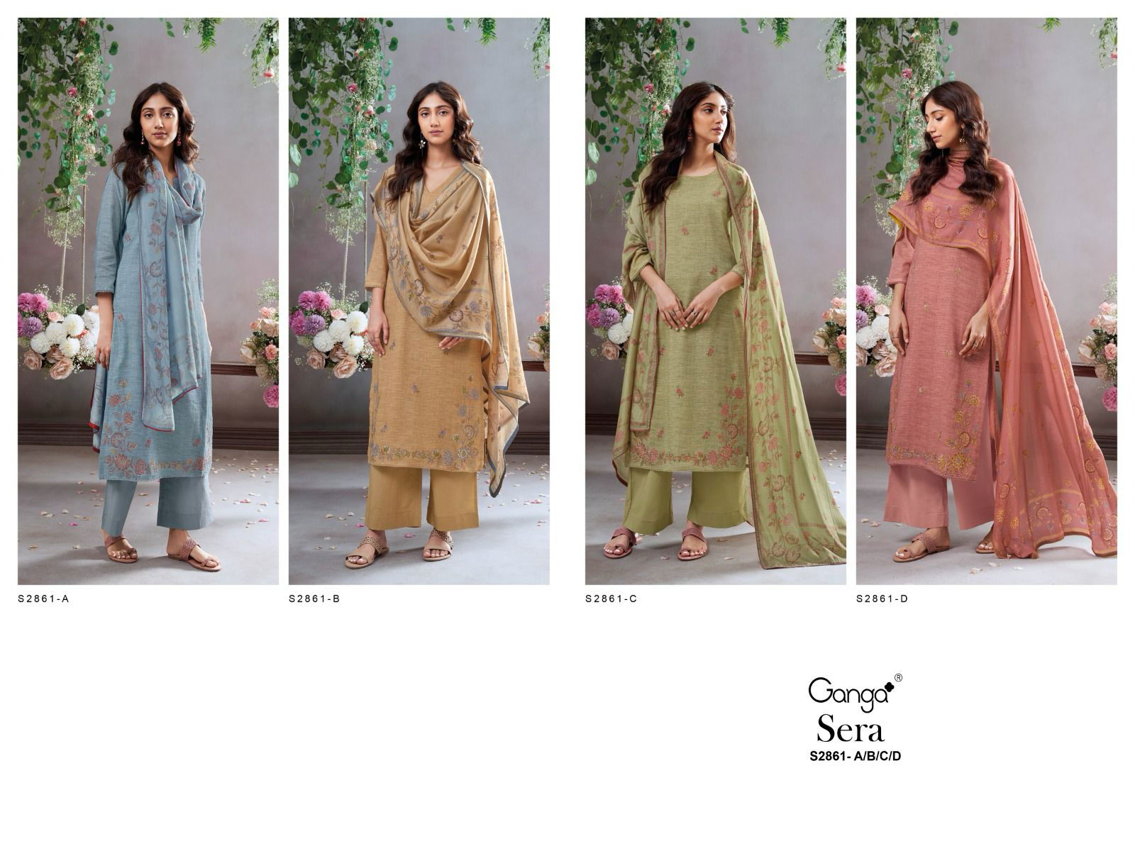 Sera 2861 By Ganga Cotton Linen Printed Dress Material Orders In India