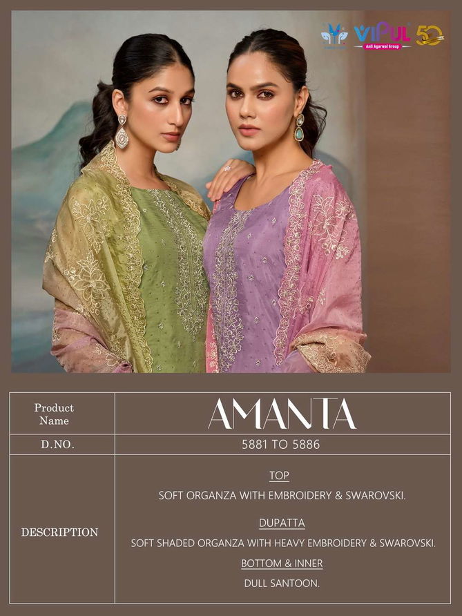 Amanta By Vipul Organza Embroidery Salwar Suits Wholesale In India