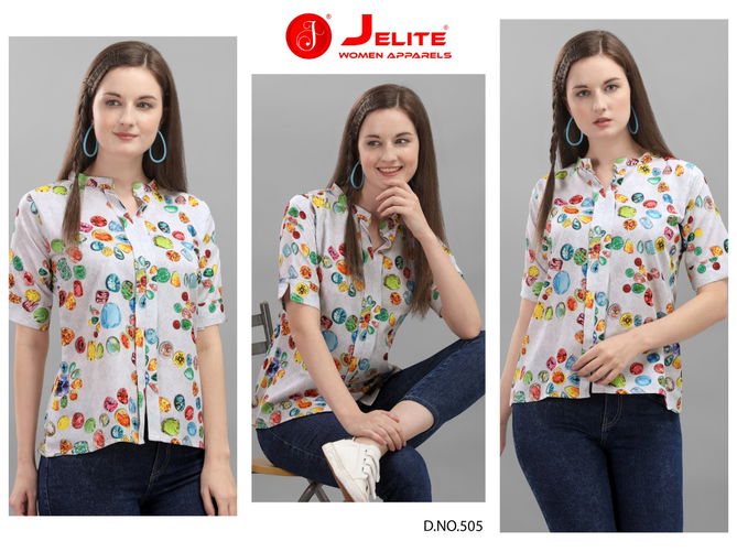 Jelite Orchid Crepe Western Latest Fancy Designer Casual Wear Western Cotton Digital Ladies Top Collection
