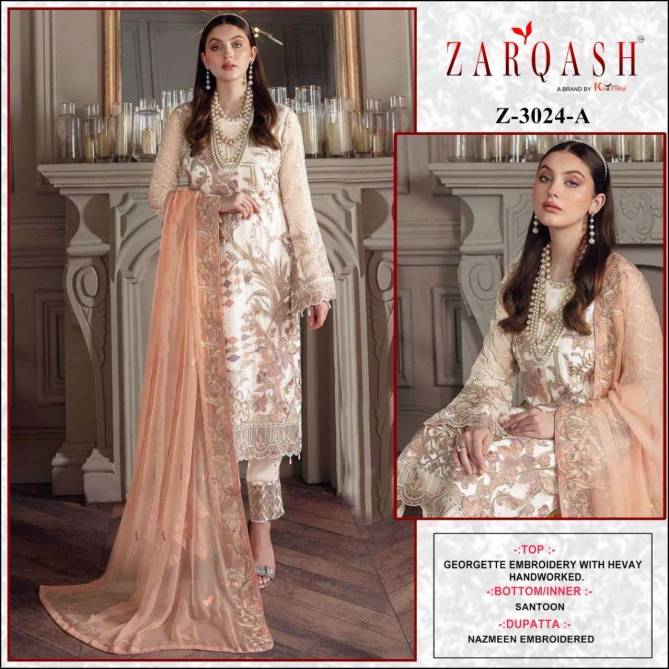 Z 3024 A To D By Zarqash Georgette Pakistani Salwar Suits Wholesalers In Delhi
