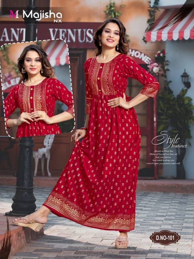 Majisha Nx Srivalli Heavy Festive Wear Rayon Printed Anarkali Long Kurti Collection