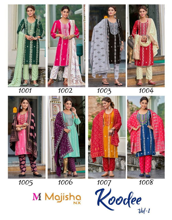 Majisha Nx Koodee 1 New Exclusive Wear Fancy Rayon  Kurti Pant With Dupatta Collection