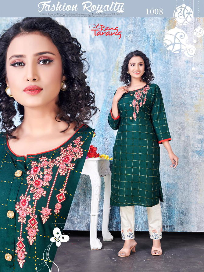 Rang Tarang Sakhi Latest Festive Wear Embroidery Work Designer Rayon Kurtis Collection
