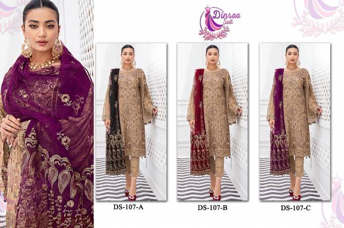 Dinsaa 107 Fancy Festive Wear Georgette Embroidery Pakistani Salwar Kameez Collection
